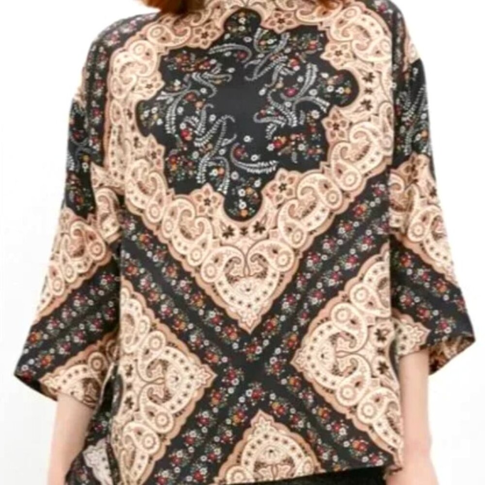 Exquisite Sandro Paris Paisley Satin Blouse, a size large